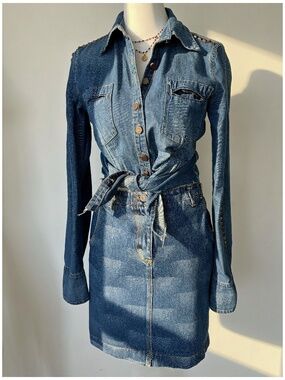 Kenzo Blue Denim A-Line Skirt Dress